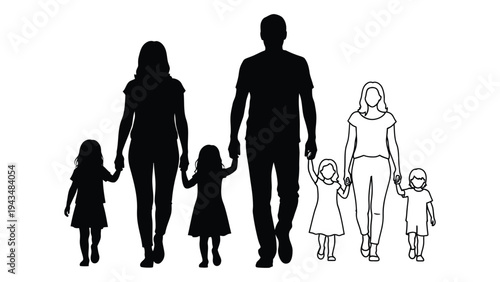 A blended family walking hand in hand