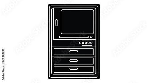 A black and white drawing of a tv and dvd player