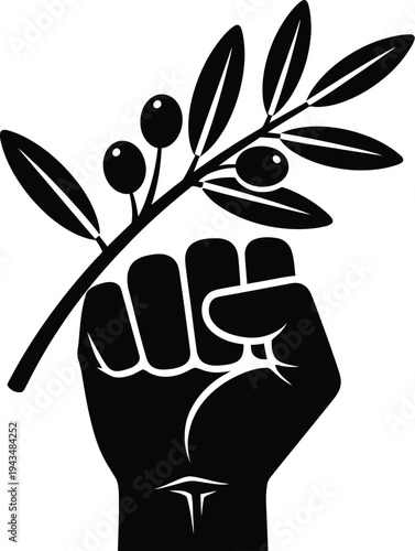 May day labor rights protest symbol with olive branch and raised fist