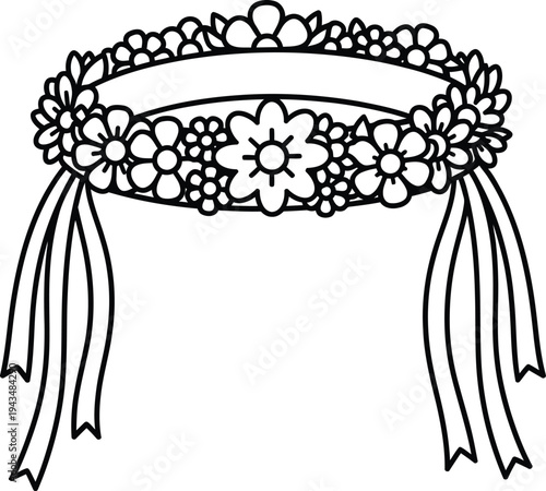 May day floral crown illustration with ribbons