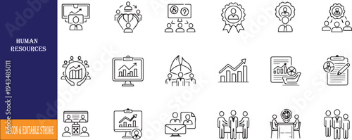 Illustrations depicting various aspects of human resources and business management activities