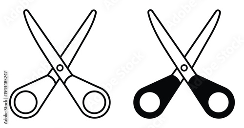 Two pairs of scissors, one outlined and one filled, for cutting or crafting designs