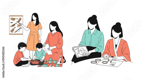 Nurturing Minds and Creativity: Capturing the essence of education, teachers nurture young minds in a playful learning environment. They facilitate hands-on activities, fostering a love for learning.