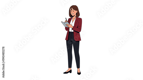 Attentive Professional: A poised woman, pen in hand, meticulously notes in a journal, embodying thoughtful engagement and focused intent. Capturing both dynamism and grace.