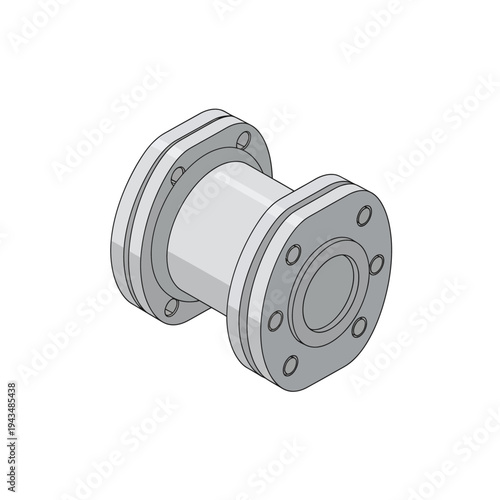 Isometric illustration of a gray pipe spool piece with two square flanges and multiple bolt holes for industrial connections.