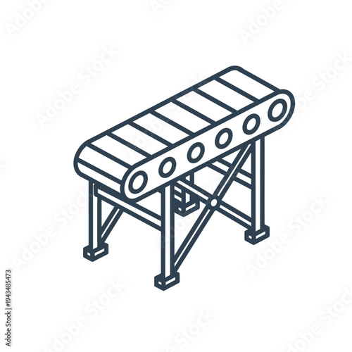 Isometric line art icon of a conveyor belt system, representing industrial automation and material handling.