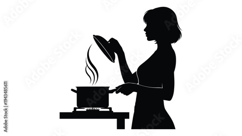 Woman cooking with a pot and pan