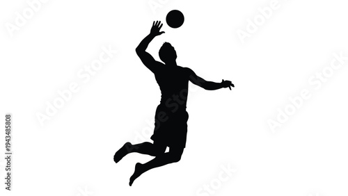 A man jumping up to hit a volleyball with his hand