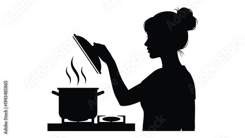 A woman cooking with a frying pan on the stove