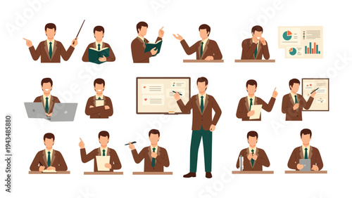 Various Office Scenarios: A collection of various image of business person with diverse actions, each a distinct tableau of an office setting.