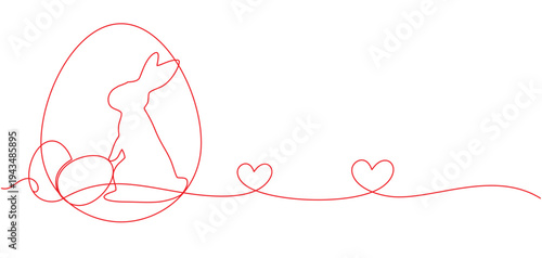 Vector illustration of an Easter bunny and colorful Easter eggs in a beautiful line art style.