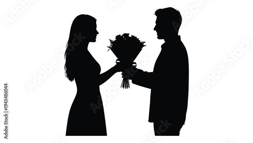 Man giving bouquet of flowers to a woman