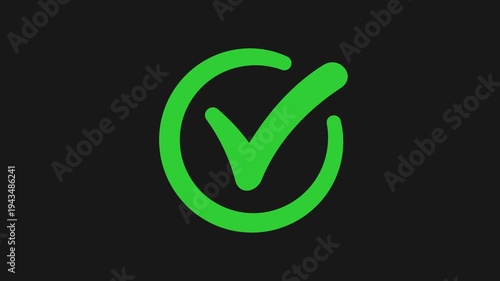 4K animated green checkmark with alpha channel. Transparent background success tick for approval, correct choice, and completion. Ready-to-use motion graphic for UI, UX and video editing