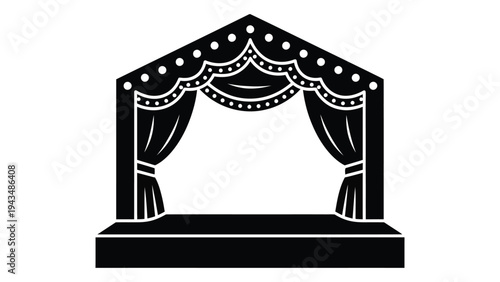 A stage with curtains and a decorative canopy