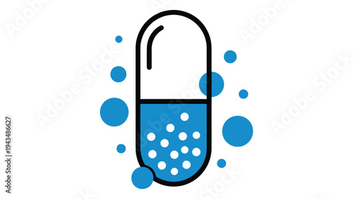 A blue and white capsule with bubbles