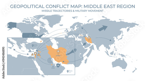 Iran Retaliatory Missile Map – Israel and US Bases Middle East Illustration