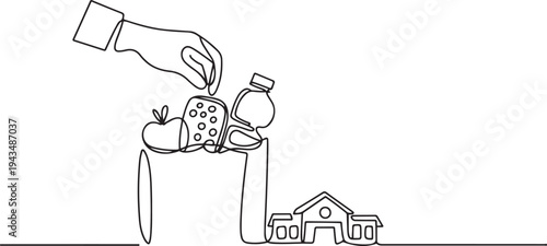Single one line drawing always prepare lunch bag from home. Healthcare at school concept. Continuous line draw design graphic vector. one line Icon drawing