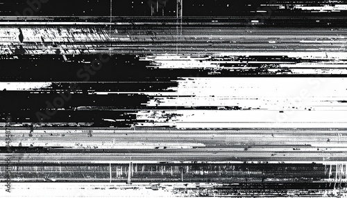 Glitch noise texture, abstract distorted lines with heavy digital grain, monochrome signal interference pattern background