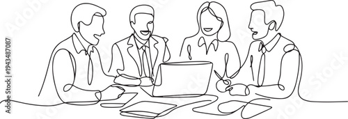 Continuous one line drawing happy business team discussing about event. Event planner concept. one line Icon drawing