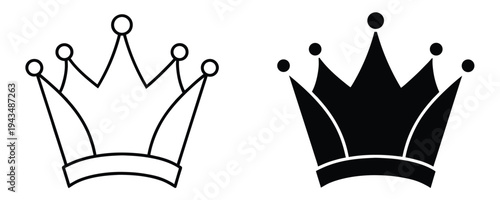 Classic royal crown collection featuring black silhouette and clean outline versions for graphic design