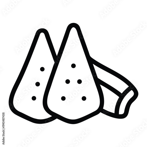 Crispy nachos chips outline icon of traditional mexican snack food and appetizer