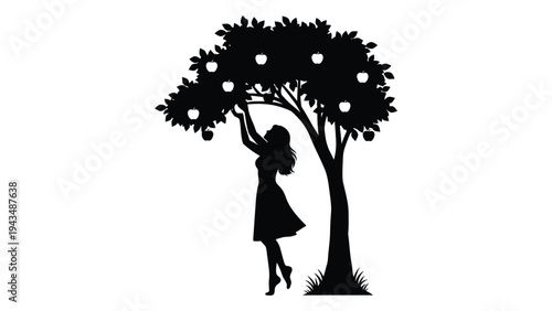 A girl picking apples from a tree