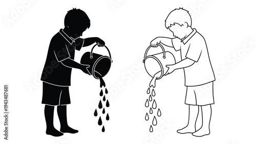 Children pouring water from a watering can