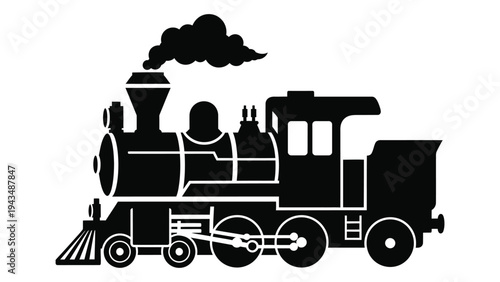 A black silhouette of a steam train engine