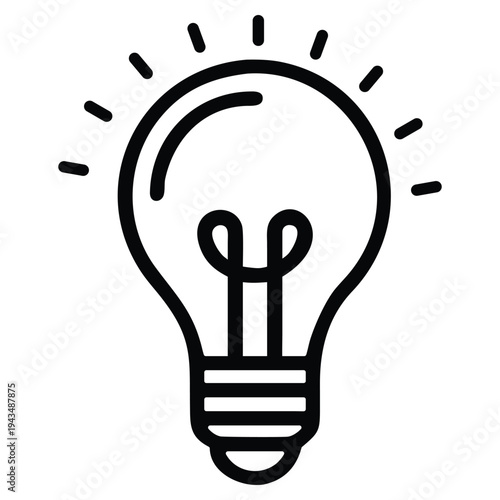 Glowing light bulb with rays, symbol of idea and innovation
