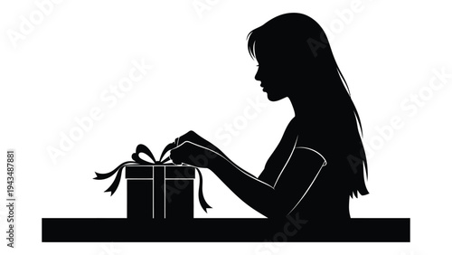 Woman sitting at a table with a gift box