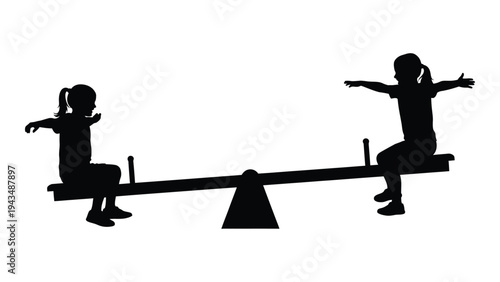 Two children playing on a seesaw