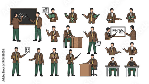 Educator's Ensemble: A comprehensive collection of educator illustrations in various poses and interactions, ideal for educational content.