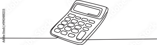 Continuous one line drawing calculator with pen. Budget planning concept. Single line draw design vector graphic illustration. one line Icon drawing