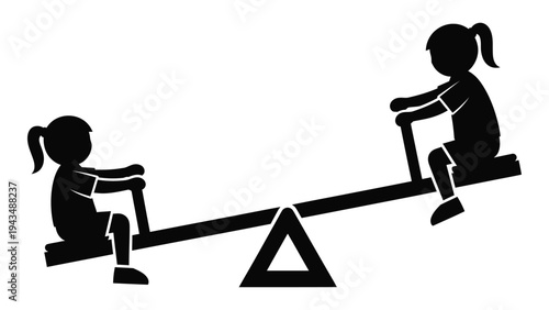 Two girls playing on a seesaw