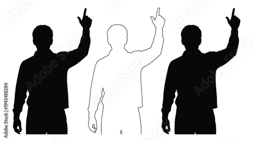 Three silhouettes of men with one hand raised