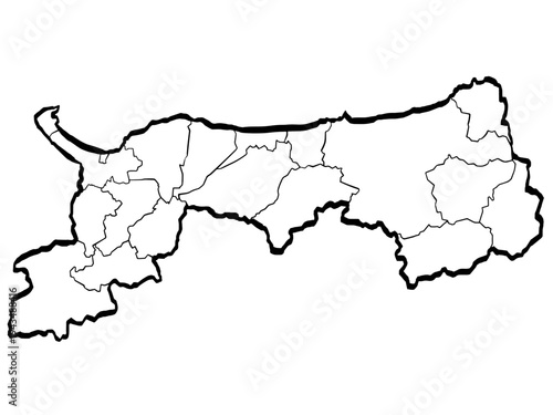 鳥取県地図 筆タッチ 市町村区分 和風 中国地方 西日本 / A brushstroke map of Tottori prefecture 2