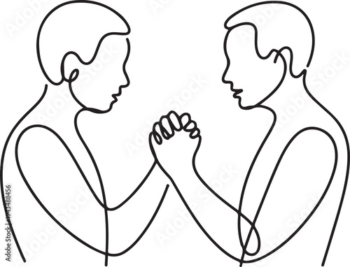 continuous single drawn one line who make up their minds after a quarrel with little fingers hand-drawn picture silhouette. Line art. concept. one line Icon drawing