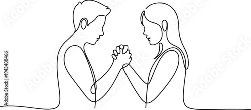 continuous single drawn one line who make up their minds after a quarrel with little fingers hand-drawn picture silhouette. Line art. concept. one line Icon drawing