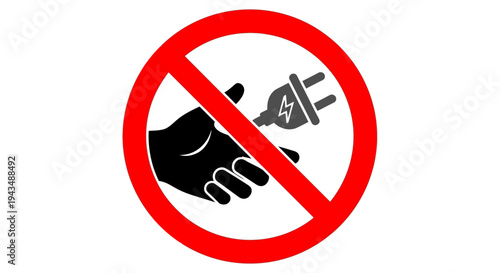 Universal safety symbol warning against the danger of touching electrical plugs or live connections, highlighting potential shock hazards and promoting vital electrical safety awareness