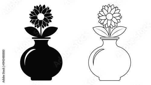 Black and white vase with a flower