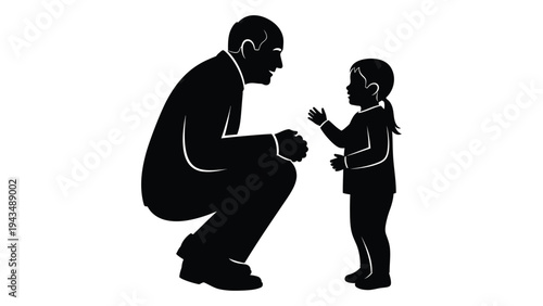 A man and a child are talking to each other