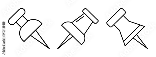 Outline drawing of push pins thumbtacks vector illustration clip art office supplies stationery tool