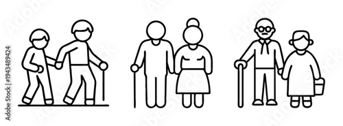 Family generations with elderly parents and young children line art vector illustration design 90