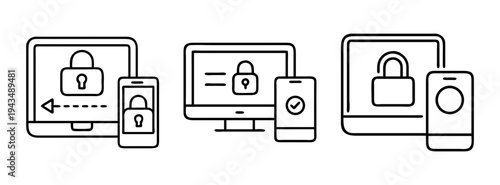 Secure devices authentication vector illustration for mobile phone tablet and computer security 90