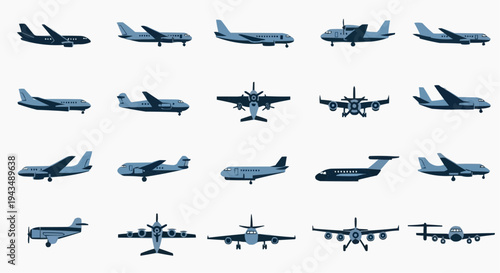 A collection of various airplane illustrations, representing different types of aircraft. Perfect for aviation enthusiasts and designers