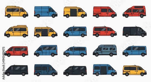 Colorful vans, a collection of various colored vans, offering different perspectives