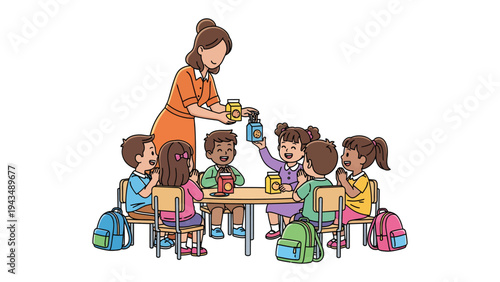 Nurturing Minds in the Classroom: A dedicated teacher facilitates a hands-on learning experience for a group of eager young students.