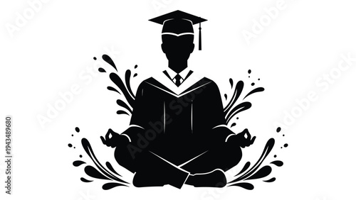 A graduate sitting in lotus position with a book