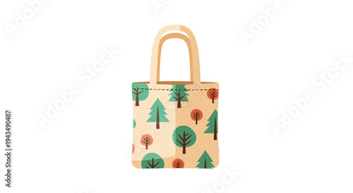 A small beige tote bag with a colorful tree pattern, Generative AI.