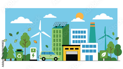 Eco friendly cityscape with renewable energy and green city